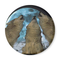 THREE 3 WOLVES HOWLING BLUE MOON FRIDGE MAGNET