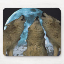 THREE 3 WOLVES HOWLING BLUE MOON MOUSE PAD