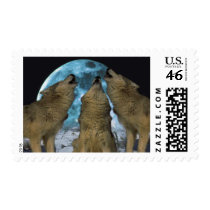 THREE 3 WOLVES HOWLING BLUE MOON POSTAGE STAMP
