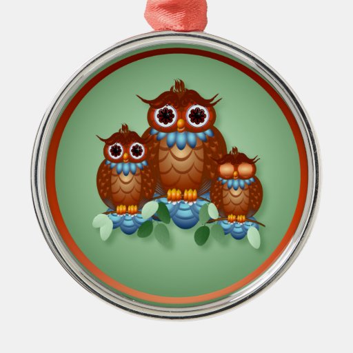 Three Alert Little Owls Ornament