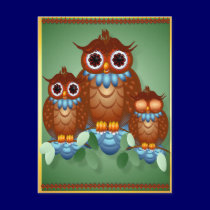 Three Alert Little Owls Postcard