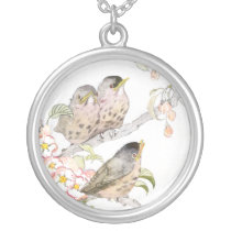 Three Baby Robins in a Cherry Tree Necklaces