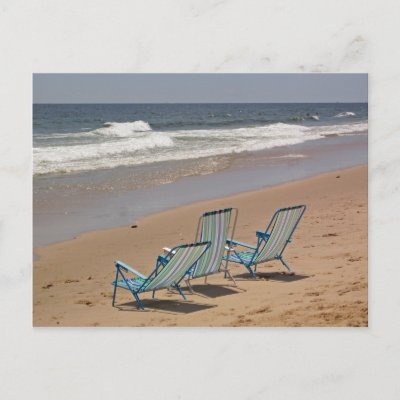 chairs on beach. Three Beach Chairs Postcard by