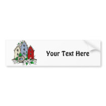 Three Birdhouses, a Nest and Flowers Bumper Stickers