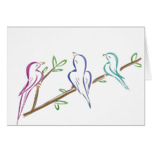 Three birds sitting on a branch greeting cards