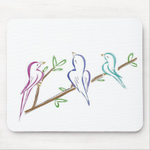 Three birds sitting on a branch mouse pad