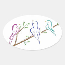 Three birds sitting on a branch oval sticker