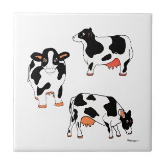 Three Black and White Cows Tile