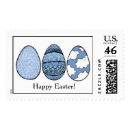 Three Blue Easter Eggs, Happy Easter! stamp