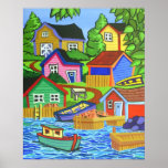 Three Boats and A Fish Table Poster
