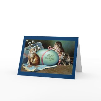 Three Cats & Big Blue Easter Egg card