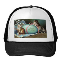 Three Cats & Big Blue Easter Egg Mesh Hat