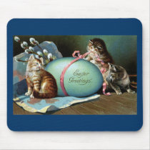 Three Cats & Big Blue Easter Egg Mouse Pads