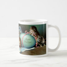 Three Cats & Big Blue Easter Egg Mug