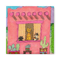 Three Cats in a Pink Adobe House Magnet