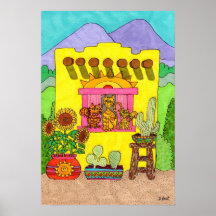 Three Cats in a Yellow Adobe House Poster