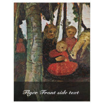 Three Children With Goat In The Birch Forest Flyer Design
