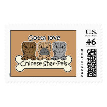 Three Chinese Shar-Peis Postage Stamps