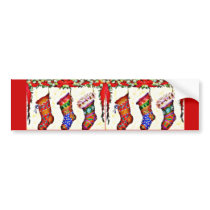 Three Christmas Socks hanging from the chimney for bumper stickers by RememberChristmas Three Christmas Socks hanging from the chimney for bumper stickers