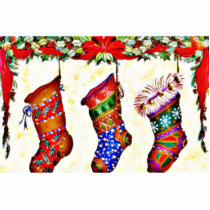 Three Christmas Socks hanging from the chimney for Photo Cut Outs