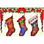Three Christmas Socks hanging from the chimney for Photo Cut Outs