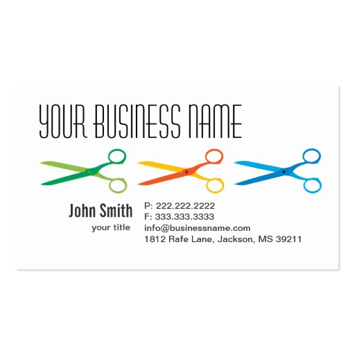 Three Colorful Scissors Hair Salon Business Card (front side)