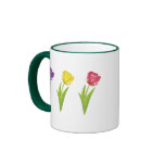 Three colorful tulips mugs