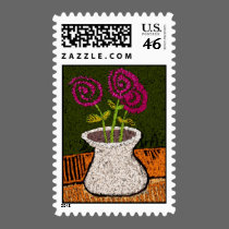 "Three Crimson Flowers In A Vase" stamps