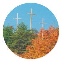 Three Crosses On A Hill Sticker