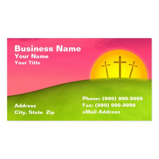 Three Crucifixes on Hill Against Beautiful Sunset Business Card Template (front side)