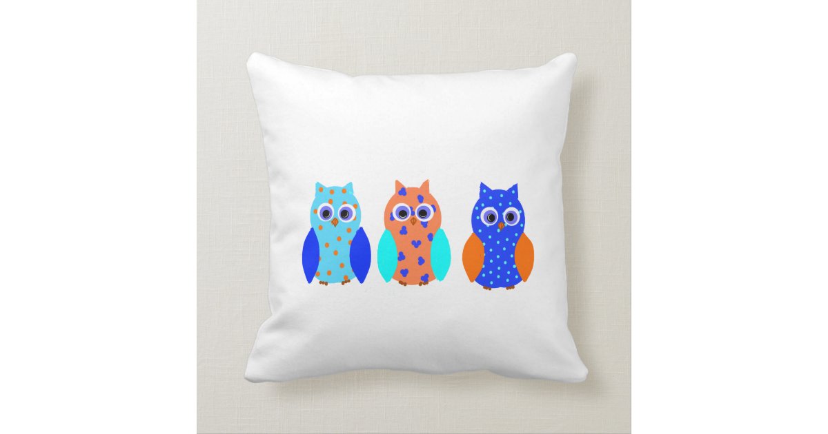 Three Cute Owls on Throw Pillows, or Cushions. Throw Pillow Zazzle