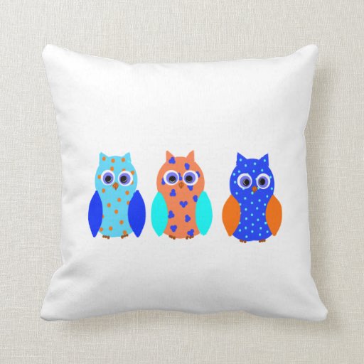 Three Cute Owls on Throw Pillows, or Cushions. Throw Pillow Zazzle