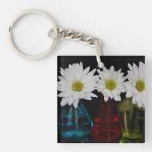Three Daisies In Cute Jars Square Acrylic Keychain