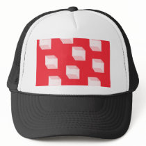 Three-Dimensional White Boxes on Red Mesh Hat