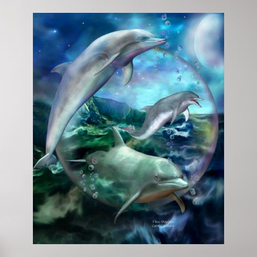 Three Dolphins Art Poster/Print print