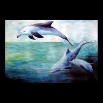 three dolphins watercolor print