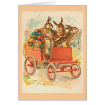Three Easter Bunnies With Eggs Greeting Card