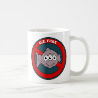 Three eyed fish G.E. free sign Mugs