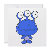 three eyed happy monster blue invite