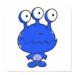 three eyed happy monster blue posters