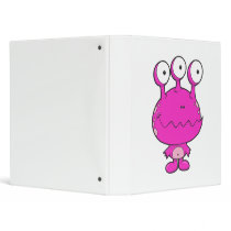 three eyed happy monster  hot pink vinyl binder