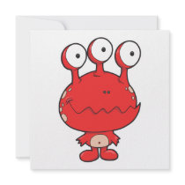 three eyed happy monster red custom invitations