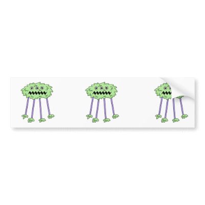 three eyed silly green furry monster Zazzle_bumpersticker three eyed silly green furry monster Zazzle_bumpersticker
