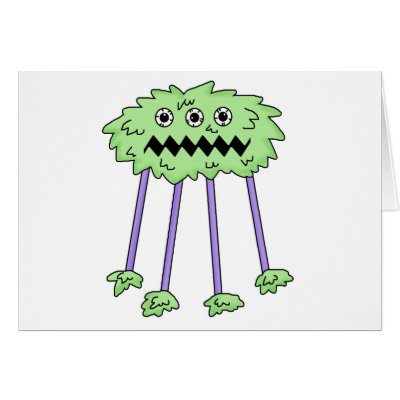 three eyed silly green furry monster greeting card Zazzle_card three eyed silly green furry monster greeting card Zazzle_card