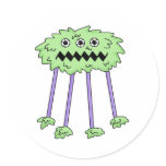 three eyed silly green furry monster sticker