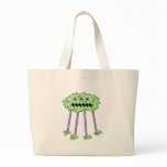 three eyed silly green furry monster tote bag