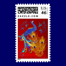 Three Feathers and a Peacock Postage stamps