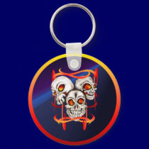Three Fiery Skulls Keychain