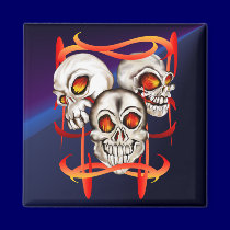 Three Fiery Skulls Magnet