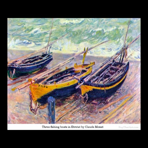 Three fishing boats in Etretat by Claude Monet Poster